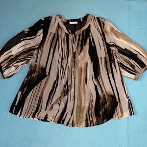CALVIN KLEIN tunic v-neck button up 3/4 semi sheer sleeves vintage NEW size L